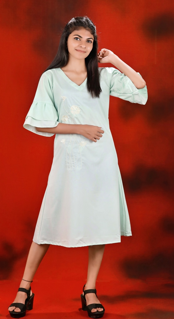 Plain Dress with Embroidery - Image 3