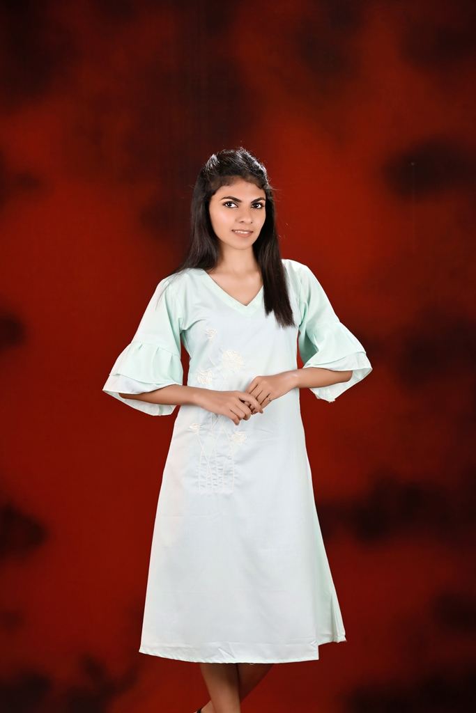 Plain Dress with Embroidery - Image 4