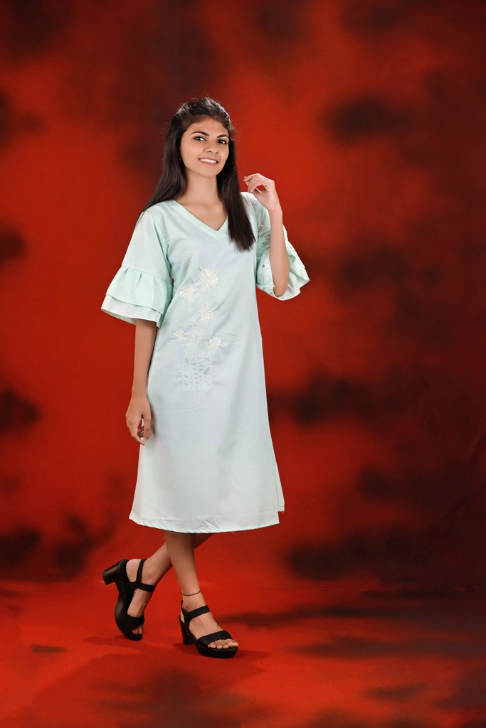 Plain Dress with Embroidery